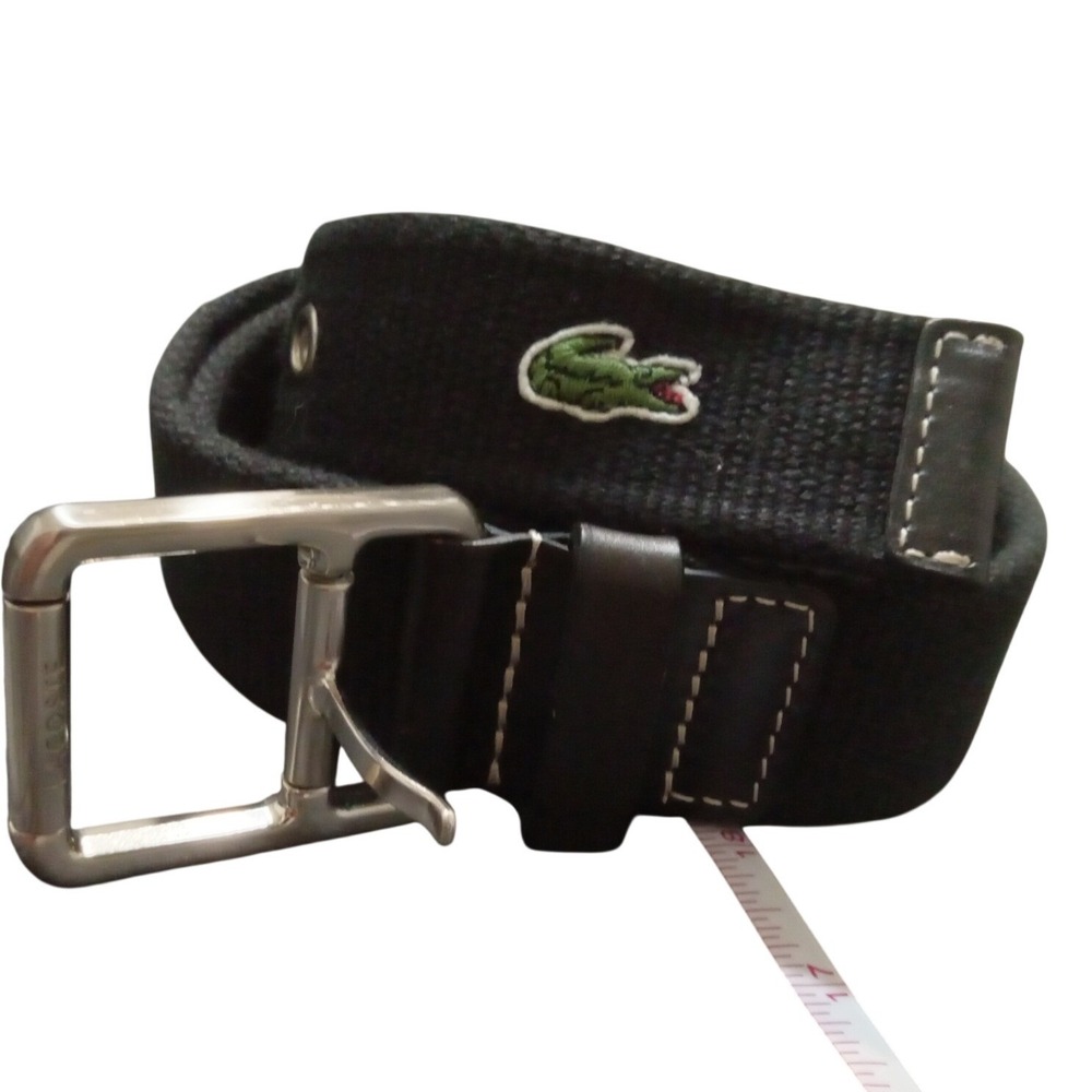 Lacoste Mens Black Cotton Leather WebBelt Silver Buckle VTG Lacoste Black Preppy